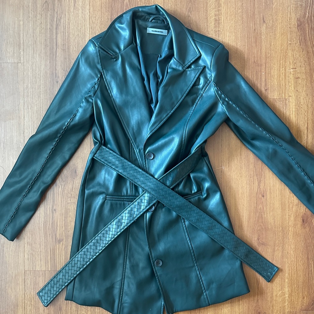 Manière De Voir Vegan Leather Belted Blazer Dress - Picture 2 of 9